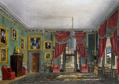 ग्रीन पैवेलियन, डेनियल हैवेल द्वारा उत्कीर्णन (1785-1826), चार्ल्स वाइल्ड (1781-1835) द्वारा डिजाइन के आधार पर, रॉयल रेजिडेंस के इतिहास से द्वारा चार्ल्स (बाद में) जंगली