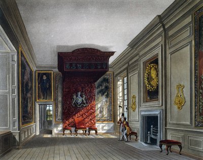 राजा का बैठक कक्ष, थॉमस सदरलैंड द्वारा उत्कीर्णन (1785-1838), चार्ल्स वाइल्ड (1781-1835) द्वारा डिजाइन के आधार पर, रॉयल रेजिडेंस के इतिहास से द्वारा चार्ल्स (बाद में) जंगली
