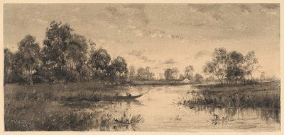 एक नाविक के साथ नदी पर शाम द्वारा चार्ल्स ए वाकर