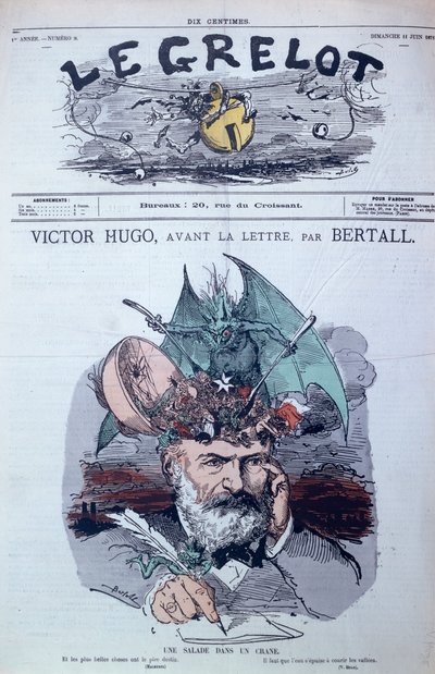 &39;ब्रेन सलाद&39;, विक्टर ह्यूगो (1802-85) का कैरिकेचर &39;ले ग्रेलॉट&39; के सामने के कवर से, जून 1871 द्वारा चार्ल्स अल्बर्ट डी अर्नौक्स बर्टाल