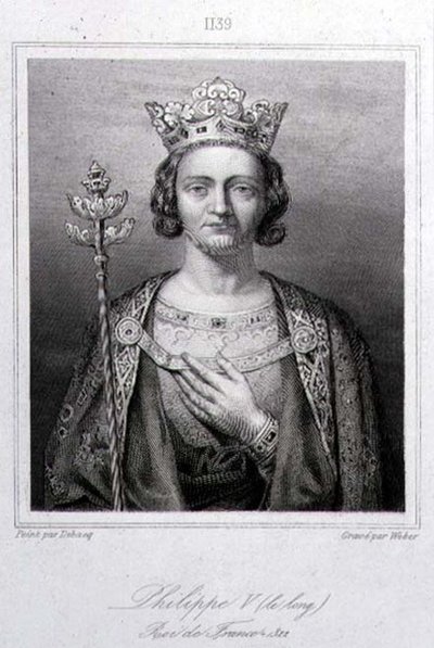 फिलिप वी 'टॉल' (1294-1322) फ्रांस के राजा, वेबर द्वारा उकेरा गया (उत्कीर्णन) द्वारा चार्ल्स अलेक्जेंड्रे (बाद में) डेबैकी