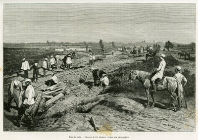 ट्रांसकैस्पियन रेल बिछाना। Ch द्वारा उत्कीर्णन। एडगर बौलैंगर की कहानी वॉयज ए मर्व को चित्रित करने के लिए बारबेंट, ले टूर डू मोंडे 1887 में, एडौर्ड चार्टन (1807-1890), हैचेट, पेरिस द्वारा निर्देशित। द्वारा चार्ल्स बार्बेंट
