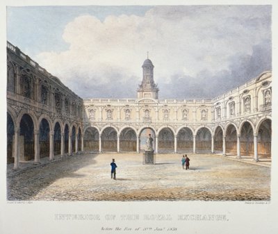 रॉयल एक्सचेंज का आंगन, लंदन शहर, 1838। द्वारा चार्ल्स बिगोट