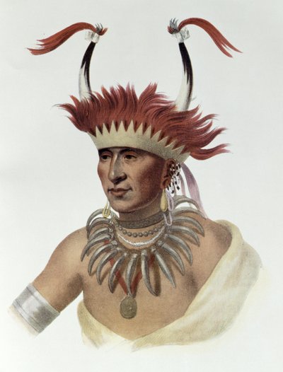 चोन-मोन-आई-केस या &39;ल&39; इटन &39;, एक ओटो हाफ-चीफ, 1821, थॉमस एल मैककेनी और जेम्स हॉल, पब द्वारा&39; द इंडियन ट्राइब्स ऑफ नॉर्थ अमेरिका, वॉल्यूम 1 &39;का चित्रण। जॉन ग्रांट द्वारा द्वारा चार्ल्स बर्ड किंग