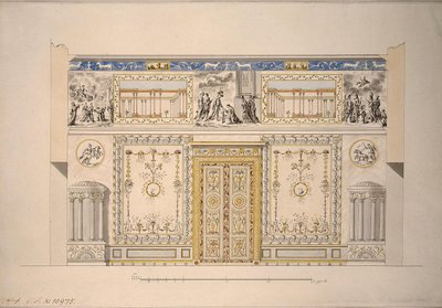 Tsarskoye Selo के महान महल में ल्यों हॉल येलो ड्राइंग-रूम के लिए डिजाइन, प्रारंभिक 1780 के दशक द्वारा चार्ल्स कैमरन