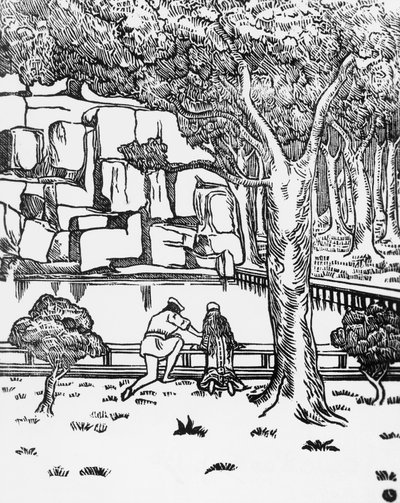 मौरिस मैटरलिंक (1862-1949) द्वारा पेलेस और मेलिसांडे के लिए चार्ल्स डौडलेट (1861-1938) द्वारा स्रोत, वुडकट को देखने वाले लोग, क्लाउडियो अर्जेंटिएरी, स्पोलेटो, इटली द्वारा प्रकाशित द्वारा चार्ल्स डोडलेट