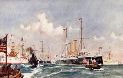 1900 के बार हार्बर में फ्लैगशिप क्रिसेंट द्वारा Charles Edward Dixon