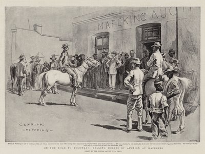 Bulawayo के रोड पर, Mafeking पर नीलामी द्वारा घोड़े बेच रहे हैं द्वारा चार्ल्स एडविन फ्रैप