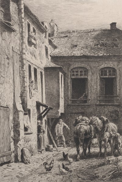 1865 में एक पेरिस आंगन। द्वारा चार्ल्स एमिले जेक