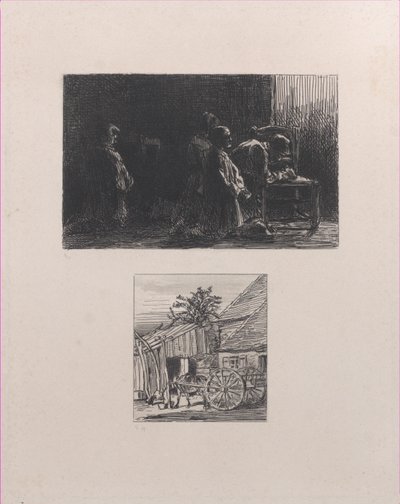 प्रार्थना ऊपरी, एक घर के निचले हिस्से के सामने गाड़ी, 1845। द्वारा चार्ल्स एमिले जेक