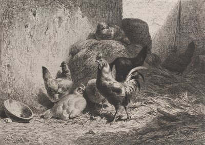मुर्गा और मुर्गियाँ, 1864। द्वारा चार्ल्स एमिले जेक