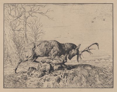 एंटोनी लुइस बैरी, 1846 के बाद स्टैग फाइटिंग ए वुल्फ। द्वारा चार्ल्स एमिले जेक