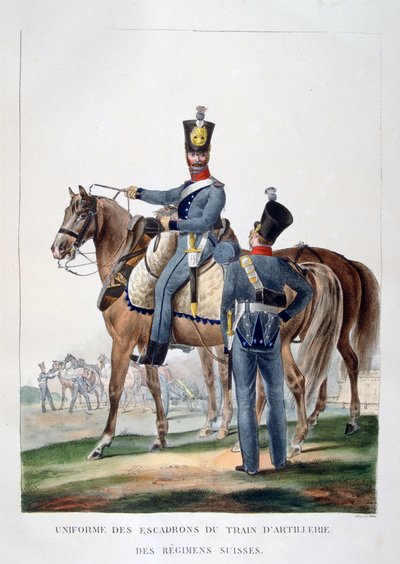 एक स्विस रेजिमेंट, फ्रांस, 1823 की घोड़ा तोपखाने की एक स्क्वाड्रन की वर्दी। द्वारा चार्ल्स इटियेन पियरे मोट्टे