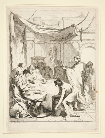भूखे को खाना खिलाना, सेप्ट ओयुव्रेस डे मिसेरिकोर्डे श्रृंखला से द्वारा Charles-Francois Hutin