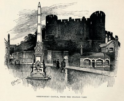 श्रूस्बरी कैसल, स्टेशन यार्ड से, c1893, 1894 द्वारा चार्ल्स जॉर्ज हार्पर