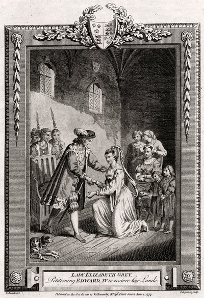 लेडी एलिजाबेथ ग्रे, एडवर्ड IV को अपनी भूमि, 15 वीं शताब्दी, 1777 को बहाल करने के लिए याचिका दायर कर रही है द्वारा चार्ल्स ग्रिग्नेशन