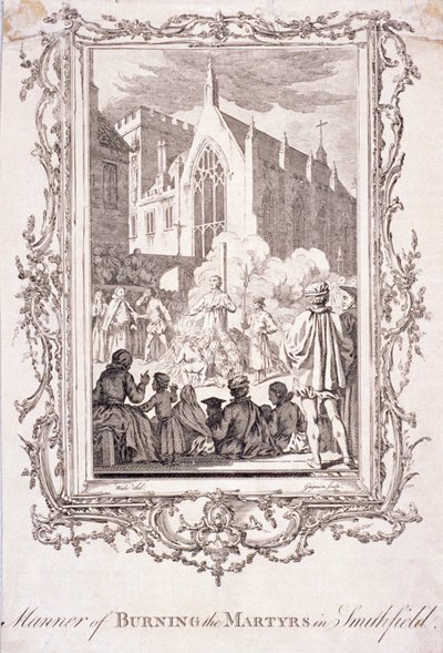 16 वीं शताब्दी, c1760 में स्मिथफील्ड में जलाए जा रहे प्रदर्शनकारियों का दृश्य। द्वारा चार्ल्स ग्रिग्नेशन