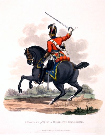 1812 (हाथ से बने एक्वाटिंट) प्रकाशित, &39;ब्रिटिश साम्राज्य की पोशाक, अंतिम विनियमों के अनुसार&39; से तीसरे या राजा के खुद के एक निजी की वर्दी द्वारा चार्ल्स हैमिल्टनस्मिथ