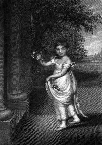 एल। कुक द्वारा गाई गई नौ साल की उम्र में एलिजाबेथ बैरेट मौलटन-बैरेट मध्य C19 वां द्वारा चार्ल्स हैटर
