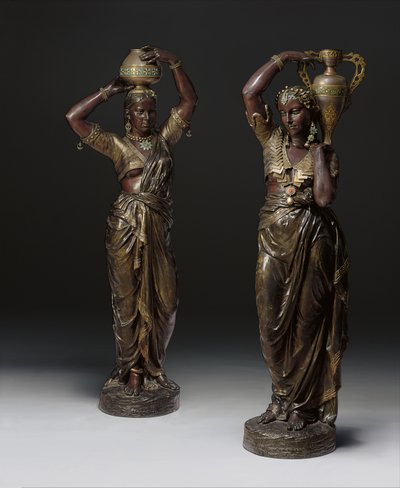 1862 -1865 के साथ भारतीय महिलाओं के आकार में दो कांस्य टॉर्चर द्वारा चार्ल्स हेनरी जोसेफ कॉर्डियर