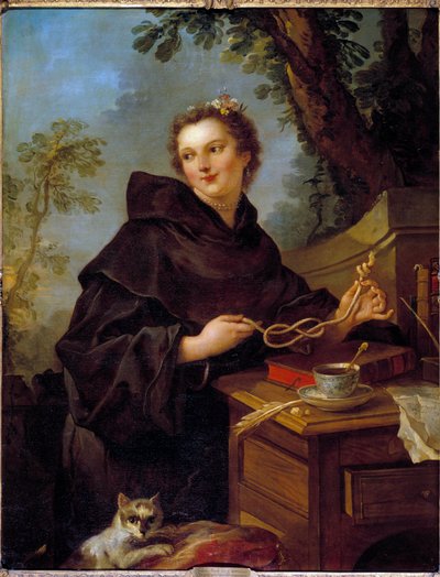 लुईस ऐनी डी बॉर्बन कोंडे का पोर्ट्रेट, मैडेमोसेले डी चारोलाइस (1695-1758), लुई XIV की पोती। उसके हाथों के बीच एक समुद्री गाँठ (आठ की गाँठ)। चार्ल्स जोसेफ नाटोइरे द्वारा चित्रकारी द्वारा चार्ल्स जोसेफ नतोइरे