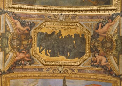1662 के अकाल के दौरान लोगों की मदद करना, Galerie des Glaces से सीलिंग पेंटिंग द्वारा चार्ल्स ले ब्रून