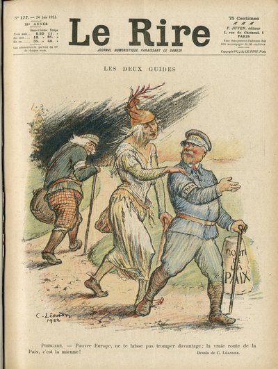 ले रीयर के कवर के लिए चार्ल्स लिएंड्रे (1862-1934) का चित्रण, 24/06/22 - दो गाइड - इंग्लैंड ग्रेट ब्रिटेन, यूरोप, गणराज्य के राष्ट्रपति, शांति, चैप्यू - पॉइन्सारे रेमंड, डेविड लॉयड जॉर्ज (1863- 1945) द्वारा चार्ल्स लिएंड्रे