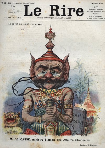 थियोफाइल डेलकासे (1852-1923), फ्रांसीसी राजनीतिज्ञ - ले गोथा डू "" लाफ्स", नंबर XXXVI, एम। डेलकासे, विदेश मामलों के सियामी मंत्री - चार्ल्स लिएंड्रे द्वारा कार्टून - (6 दिसंबर 1902) द्वारा चार्ल्स लिएंड्रे