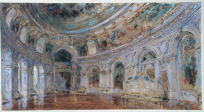 लाइकेन के रॉयल पैलेस में बैंक्वेटिंग हॉल, c.1910 (कागज पर पानी के रंग का) द्वारा चार्ल्स लुइस गिरौल्ट