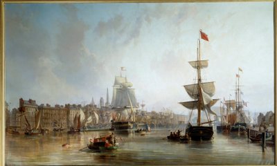 1855 में द पोर्ट ऑफ़ रूएन चार्ल्स लुई मोज़िन द्वारा पेंटिंग (1806-1862) 1855 सन। 1,77x2,87 मी रूएन, मुसी डेस बीक्स आर्ट्स द्वारा चार्ल्स लुइस मोजिन