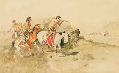 म्यूएलेटर्स पर हमला, c.1895 (पेंसिल और कागज पर wc) द्वारा Charles Marion Russell