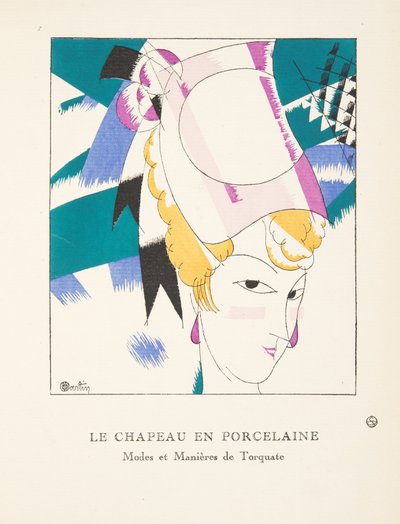 पोर्सिलेन हैट, फैशन प्लेट्स के संग्रह से, 1920 (स्टेंसिल प्रिंट) द्वारा चार्ल्स मार्टिन