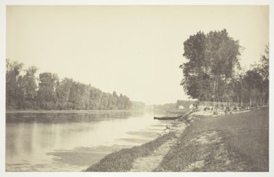 शीर्षक रहित, सी। 1850. [पेरिस के एक पार्क बोइस डी बोलोग्ने में पानी के पास पेड़]। द्वारा चार्ल्स मारविल