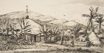 न्यू कैलेडोनिया: बलाडे से प्यूबो, 1845, 1863 की सड़क पर बड़ी देशी झोपड़ी। द्वारा चार्ल्स मेरियन