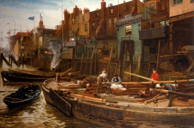 लंदन नदी - द लाइमहाउस बार्ज-बिल्डर्स, 1877 द्वारा Charles Napier Hemy