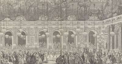 टी के अवसर पर वर्साय में एक नकाबपोश गेंद के लिए सजावट..., ca. 1860 1764 प्लेट का पुनर्मुद्रण। द्वारा चार्ल्स निकोलस कोचीन