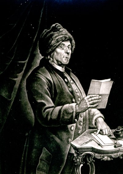 बेंजामिन फ्रैंकलिन का पोर्ट्रेट, 1777 (लिथो) (bw फोटो) द्वारा चार्ल्स निकोलस II कोचीन