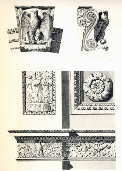 चार्ल्स पर्सियर (1764-1838) और पियरे फ्रेंकोइस लियोनार्ड फॉनटेन (1762-1853) द्वारा आर्क डी ट्रायम्फे डु कैरोसेल के लिए ईगल, रोसेट और एकैन्थस के पत्तों के साथ सजावट, लुई पियरे बाल्टर्ड (1764-1846) द्वारा उत्कीर्ण, विस्तार, फ्रांस द्वारा चार्ल्स Percier