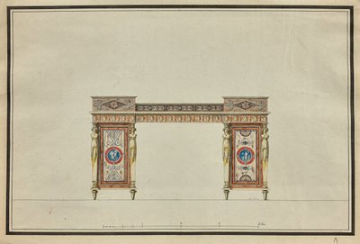 एक डेस्क का डिज़ाइन, c.1800 (कागज पर पानी के रंग और स्याही) द्वारा चार्ल्स Percier