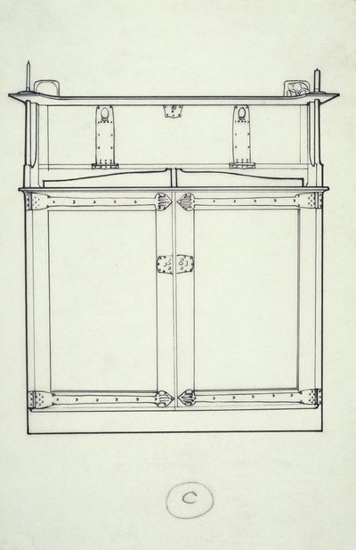 फर्नीचर की लाइन ड्राइंग (एक कैबिनेट), c.1910 (कागज पर स्याही) द्वारा चार्ल्स रेनी मैकिन्टोश