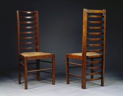 मिस क्रैनस्टोन के टी रूम, ग्लासगो, c.1903 के लिए दो सीढ़ी वापस कुर्सियाँ द्वारा चार्ल्स रेनी मैकिन्टोश