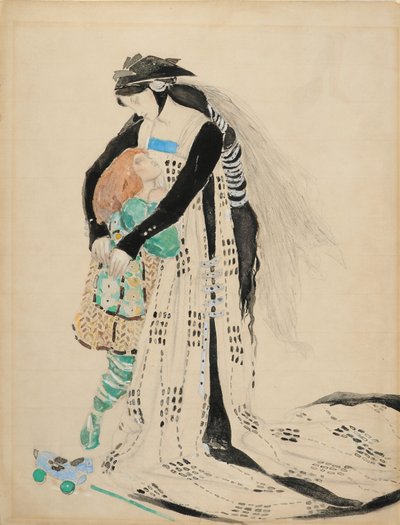 टिंटागाइल्स की मृत्यु के लिए पोशाक डिजाइन, 1912 (कागज पर wc) द्वारा चार्ल्स रिकेट्स