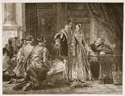 लेडी जेन ग्रे की ताज को स्वीकार करने की अनिच्छा, सायन हाउस, 8 जुलाई 1553, एचडीएम स्पेंस-जोन्स, पब द्वारा &39;द चर्च ऑफ इंग्लैंड: ए हिस्ट्री फॉर द पीपल&39; का चित्रण। c.1910 (सीपिया फोटो) द्वारा चार्ल्स रॉबर्ट लेस्ली