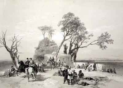 पंजाब: 10 फरवरी 1845 को ब्रिटिश पिकेट्स द्वारा कब्जाए गए रोडावाला की चौकी, जेम्स डफिल्ड हार्डिंग (1798-1863) 1847 (लिथो) द्वारा उकेरी गई 'रिकॉलेक्शंस ऑफ इंडिया' की प्लेट 8 द्वारा चार्ल्स स्टीवर्ट (बाद में) हार्डिंग