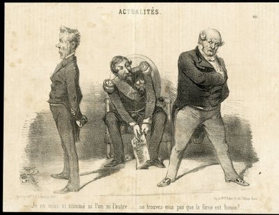 ले चरिवारी में चार्ल्स वर्नियर (? -1887) द्वारा चित्रण - गणतंत्र के राष्ट्रपति, मंत्री, आर्मचेयर (शक्ति का प्रतीक) - नेपोलियन III, बैरोट ओडिलॉन (1791-1873), मंत्री, फाउचर लियोन (1803-1854) द्वारा चार्ल्स वर्नियर