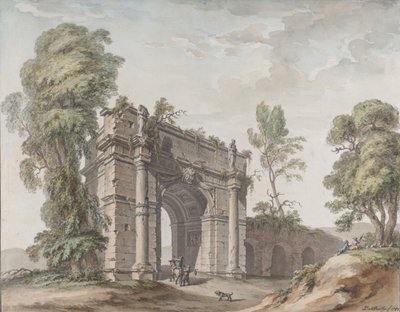 1782 में चेटो डी एंघियन, बेल्जियम में गार्डन के लिए एक विजयी आर्क के लिए डिजाइन। द्वारा चार्ल्स डी वैली