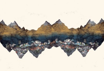 एंड द माउंटेन इकोड, 2013 (शुष्क-बिंदु नक़्क़ाशी और डिजिटल) द्वारा शार्लोट ओर्री