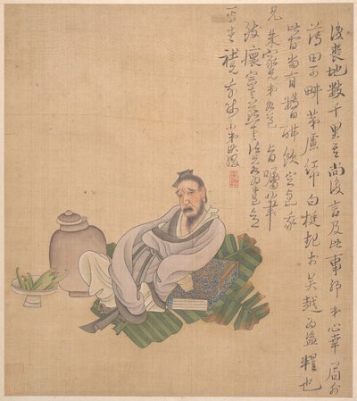 आंकड़े, फूल और परिदृश्य, एक पत्ती दिनांक 1627। द्वारा चेन होंगशॉ