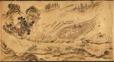 पूर्वी साइबेरिया में एक रूसी शिविर के साथ मानचित्र, 1689-1722 द्वारा चीनी मास्टर