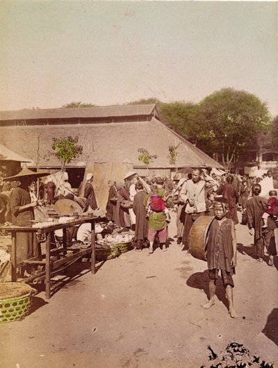 टोनकिन में एक बाजार, c.1899-1900 (रंगीन फोटो) द्वारा चीनी स्कूल